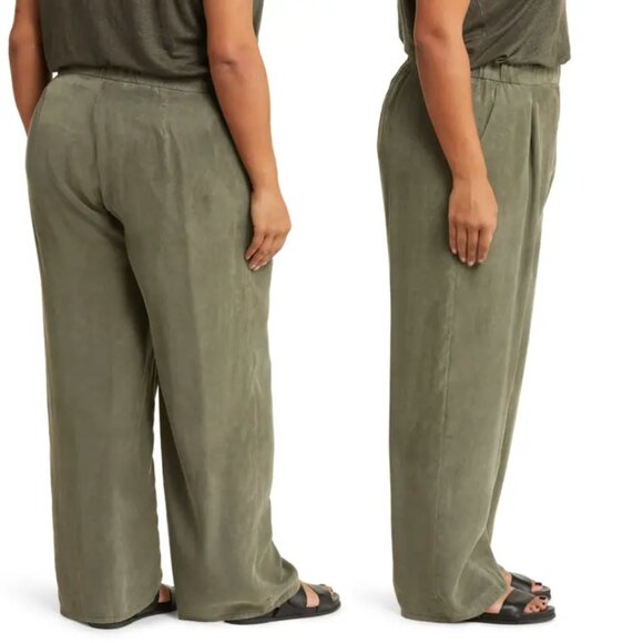 Eileen Fisher | Sandwashed Twill Wide Trouser Pant In Grove Green - Picture 3 of 12